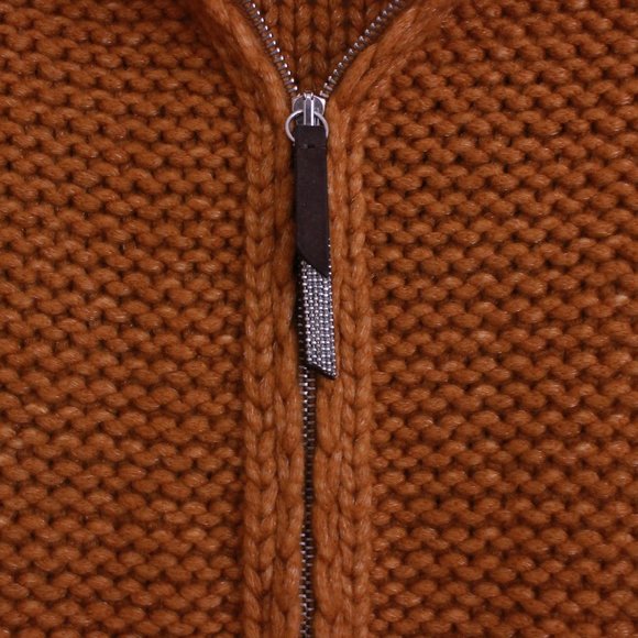 Fabiana Flippi Merino Wool Blend Mock Neck Zip Up Sweater Brown Orange - Picture 3 of 12